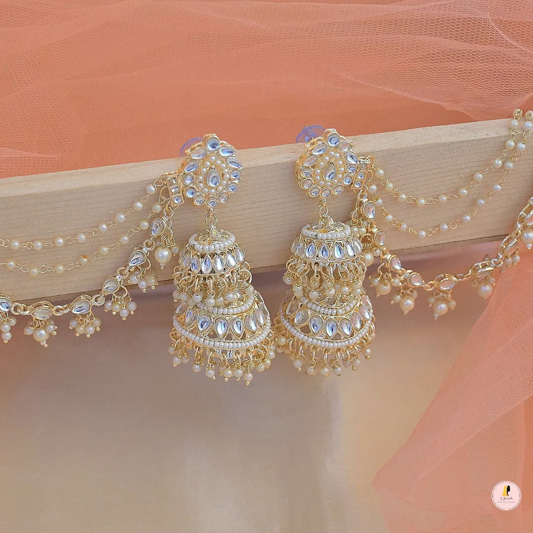 Neelam Layered Jhumkas with Pearl Earchain - Firstglam Quick