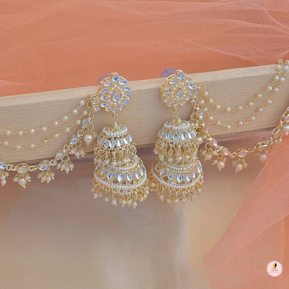 Neelam Layered Jhumkas with Pearl Earchain - Firstglam Quick