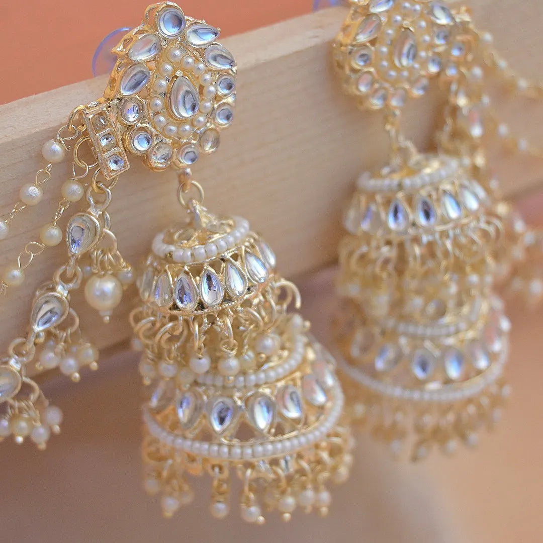 Neelam Layered Jhumkas with Pearl Earchain - Firstglam Quick