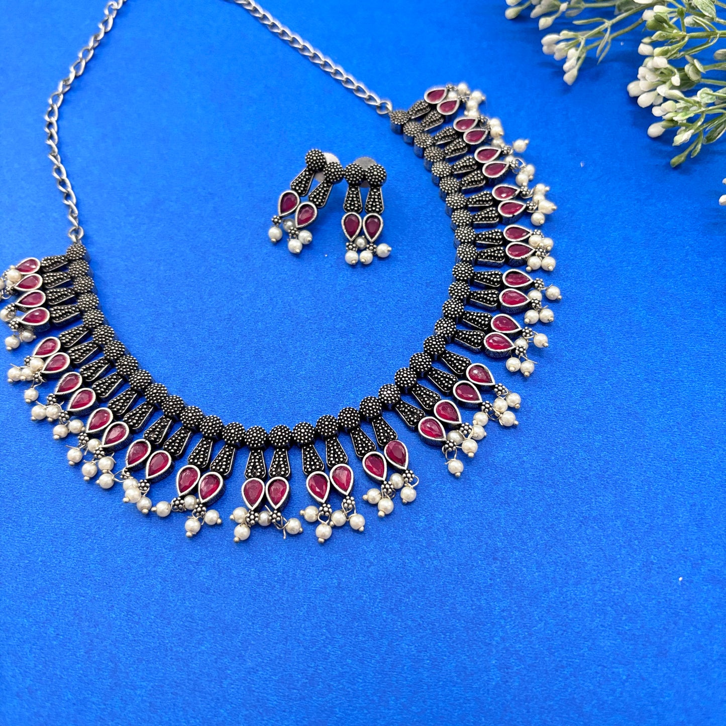 Indo Western Pink Oxidised Choker Set - Firstglam Quick