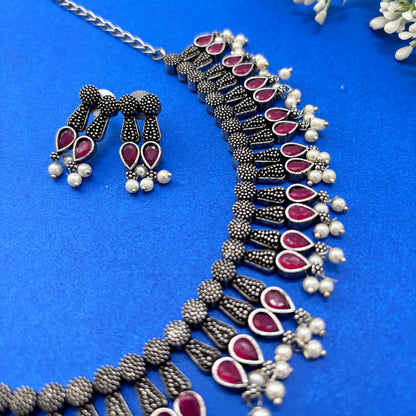 Indo Western Pink Oxidised Choker Set - Firstglam Quick