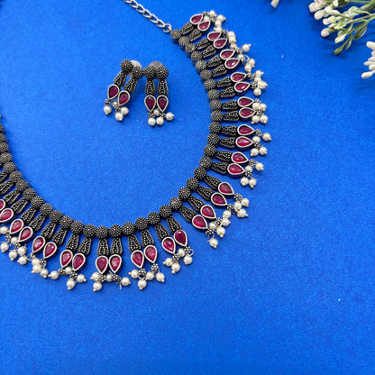 Indo Western Pink Oxidised Choker Set - Firstglam Quick