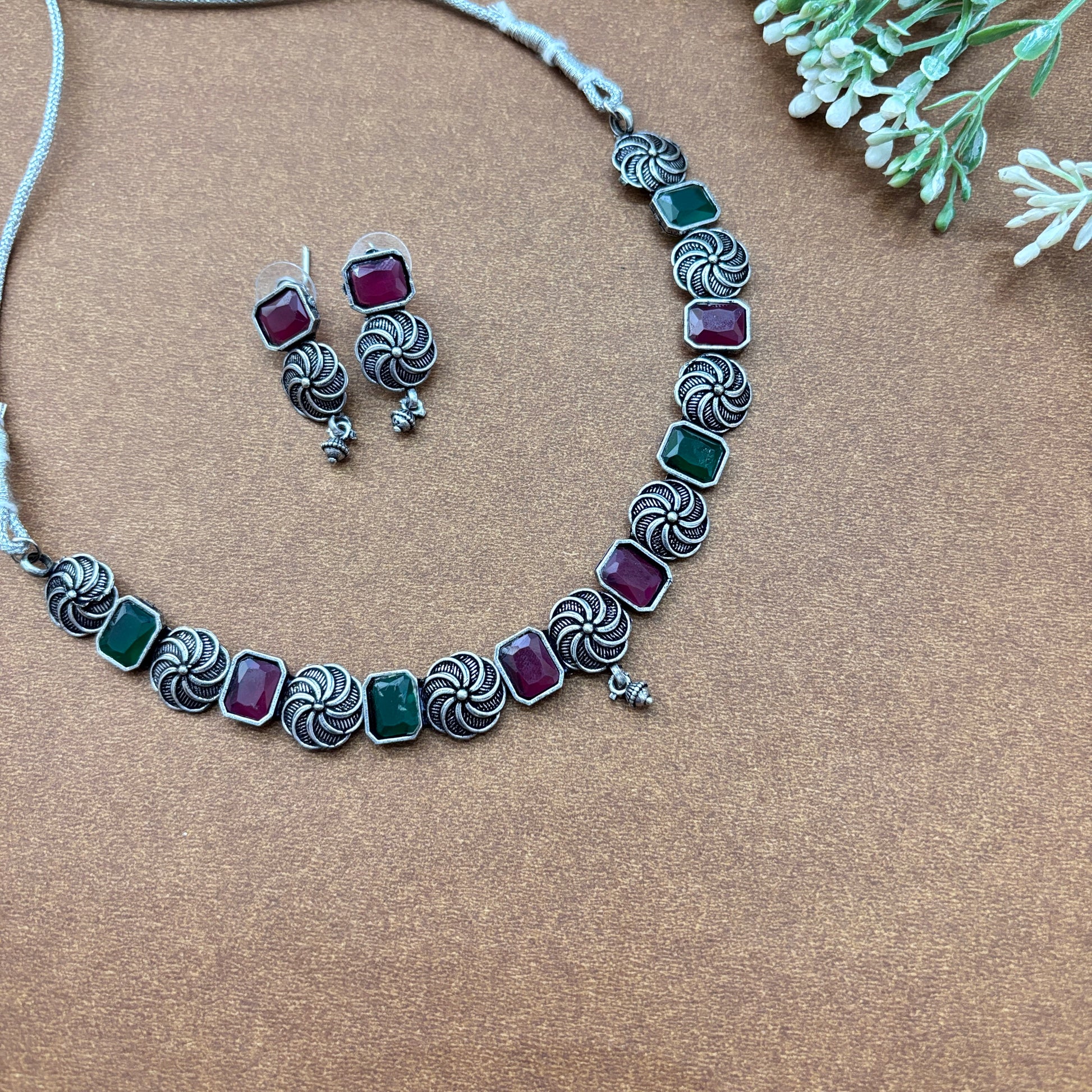 Multicolor Oxidised Choker Set - Firstglam Quick