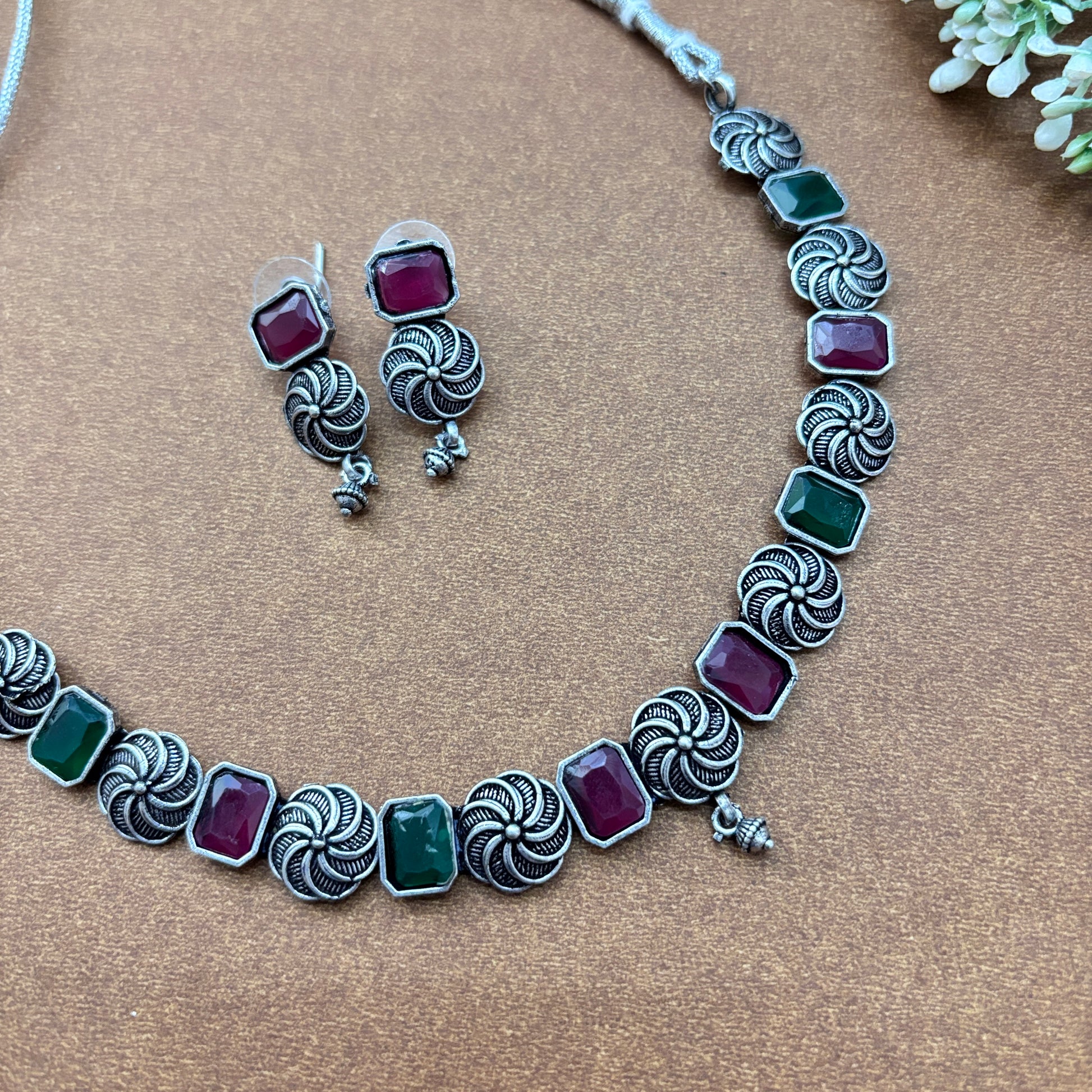 Multicolor Oxidised Choker Set - Firstglam Quick