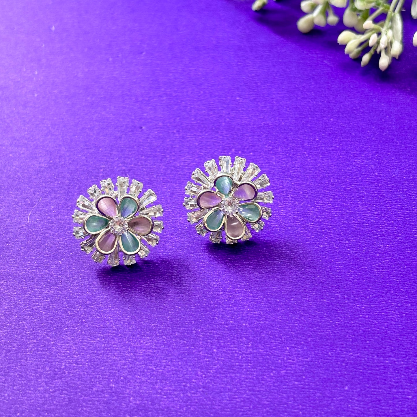 Buy Floral American Diamond Colorful Stud Earrings - Firstglam Quick