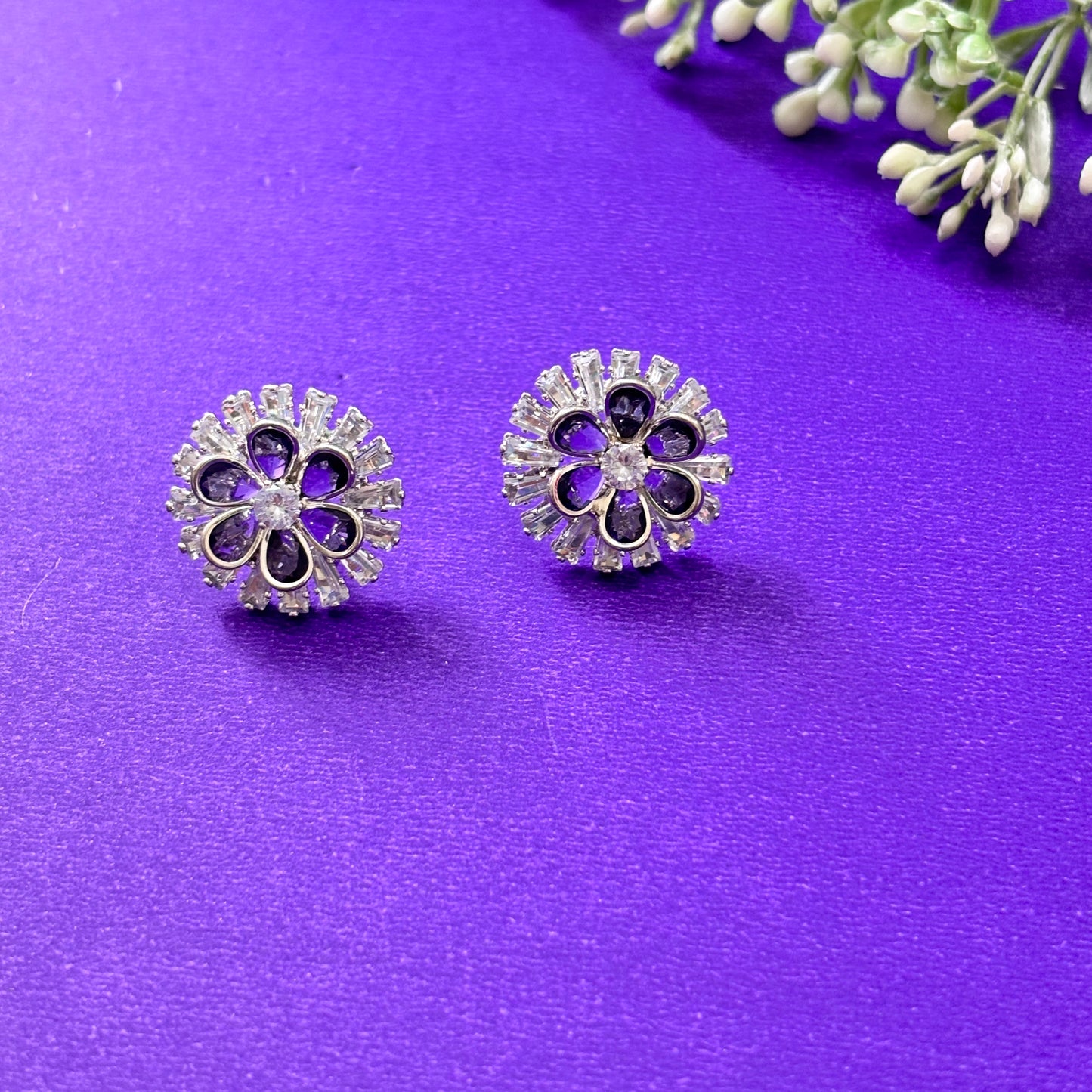 Buy Floral American Diamond Colorful Stud Earrings - Firstglam Quick