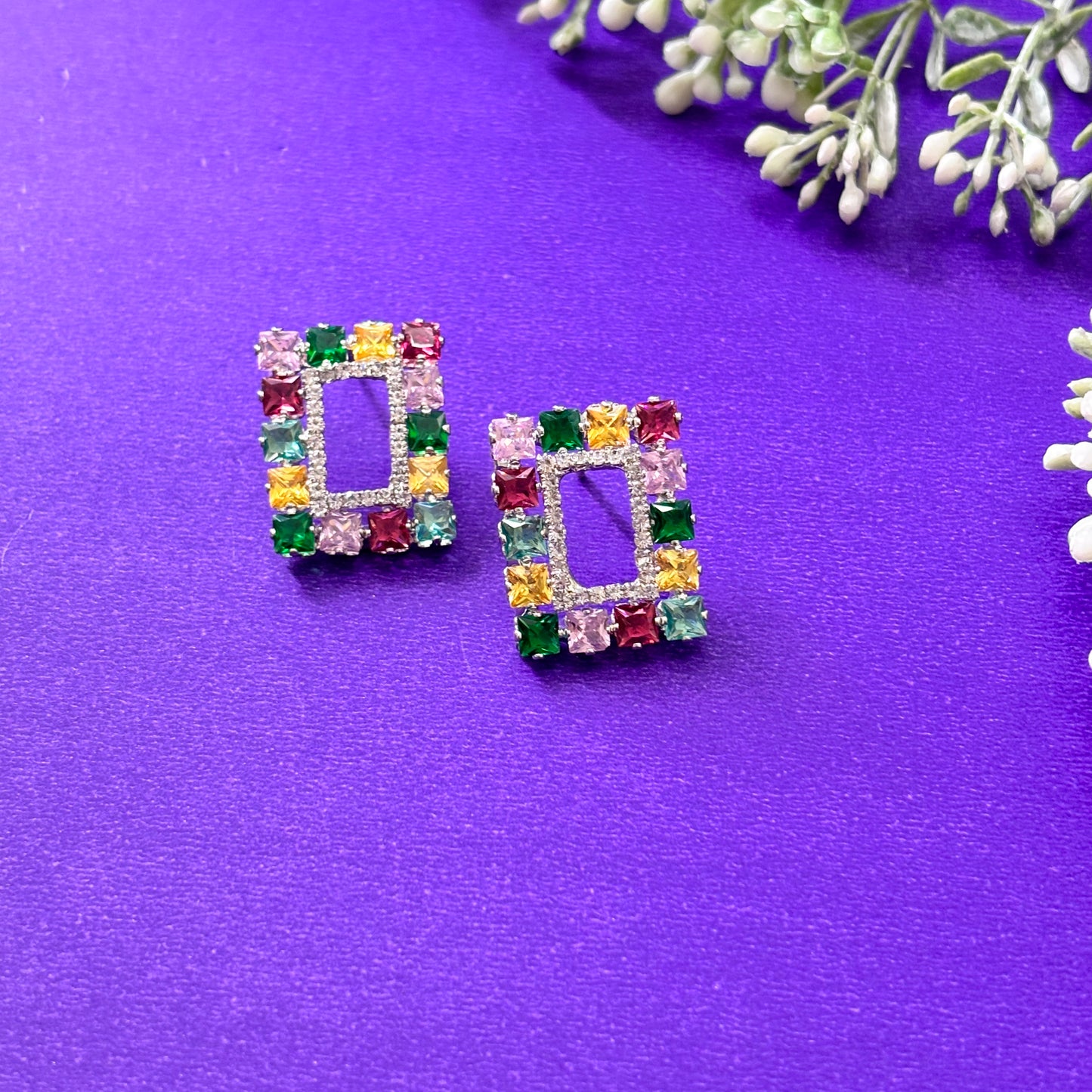 Stylish Multicolor Stone Studded Stud Earrings - Firstglam Quick