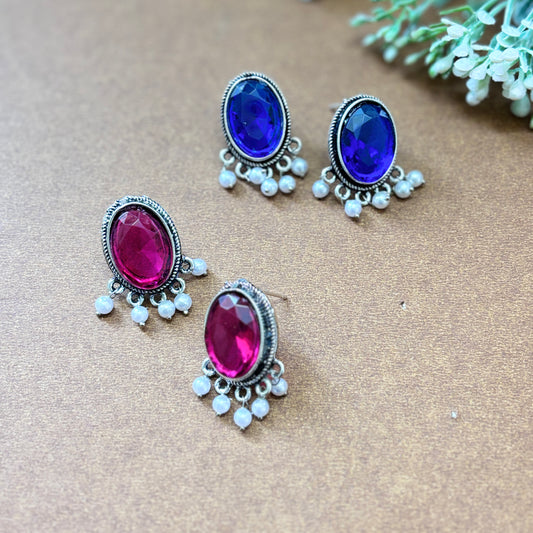 Oval Shaped Colorful Oxidised Stud Earrings - Firstglam Quick