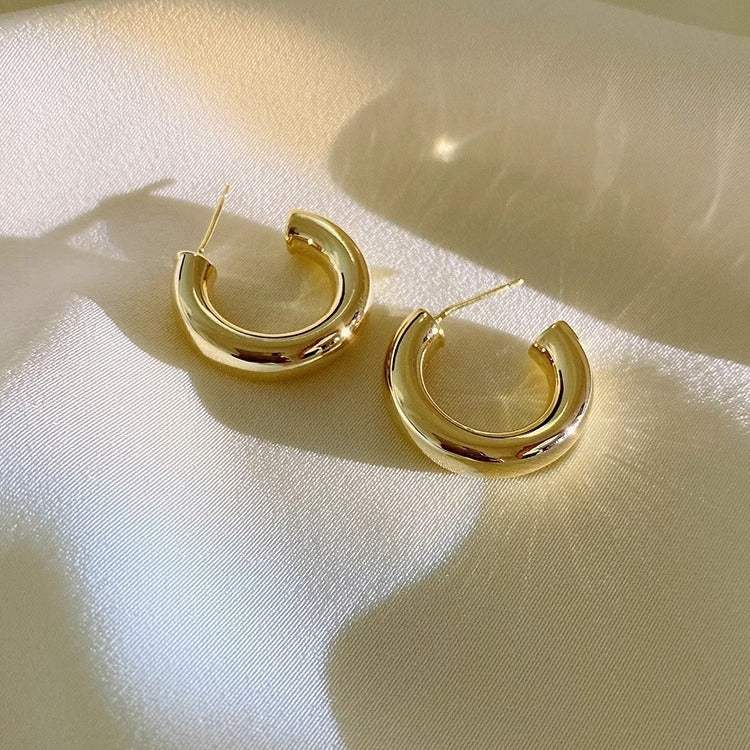 C-Shaped Golden Hoop Earrings - Firstglam Quick