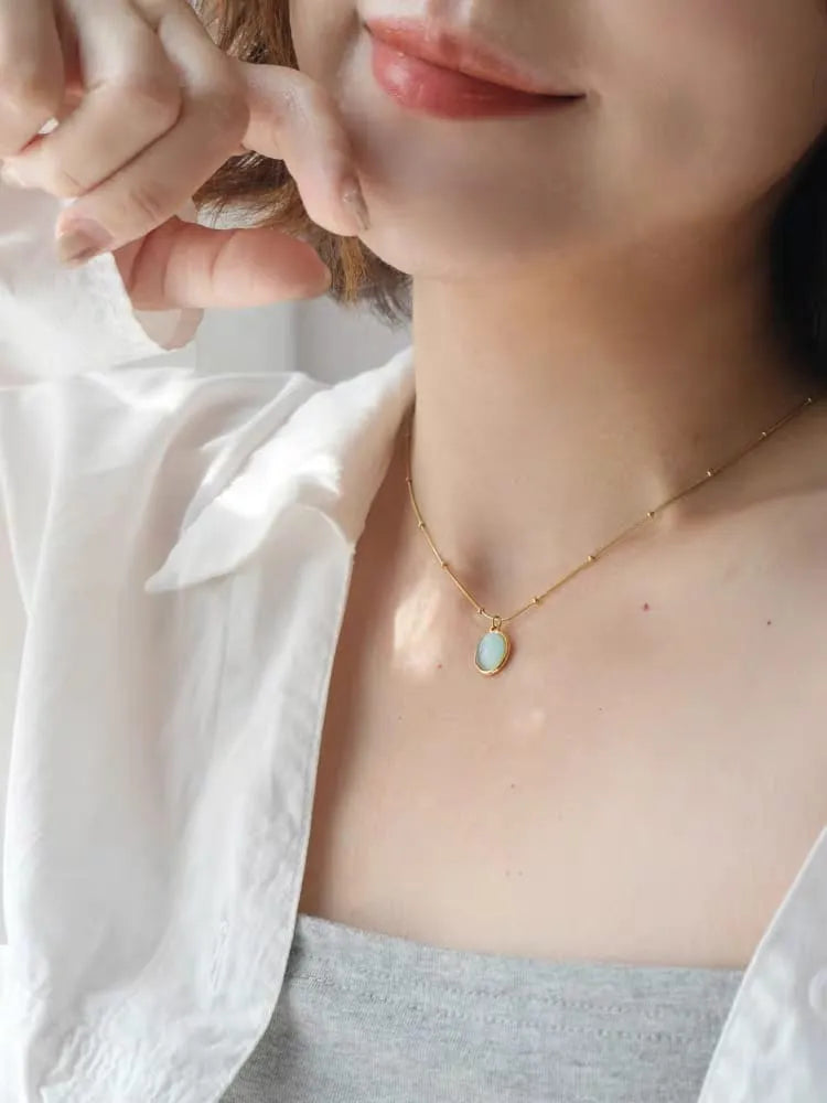 Oval Aquamarine Pendant Necklace - Firstglam Quick