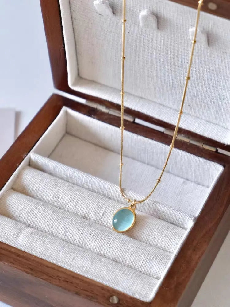 Oval Aquamarine Pendant Necklace - Firstglam Quick